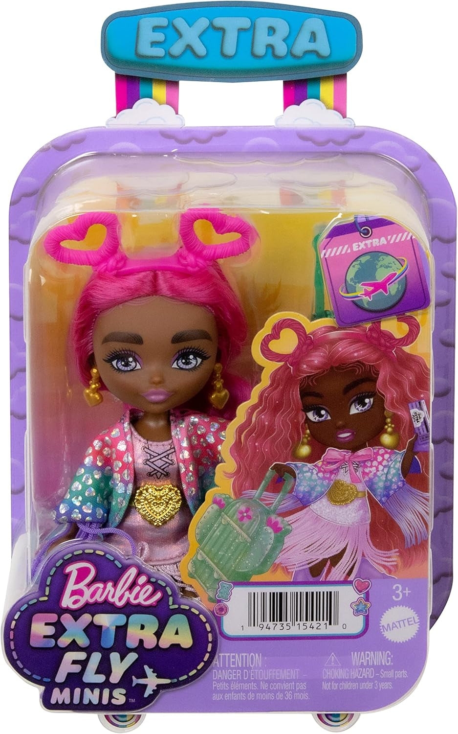 Barbie Extra Fly Reisepuppe - Mini Puppe mit Wüstenoutfit, glitzerndem Cape und Kaktus-Koffer, bewegliche Ellbogen und Knie für modebewussten Spielspaß, für Kinder ab 3 Jahren, HPB19
