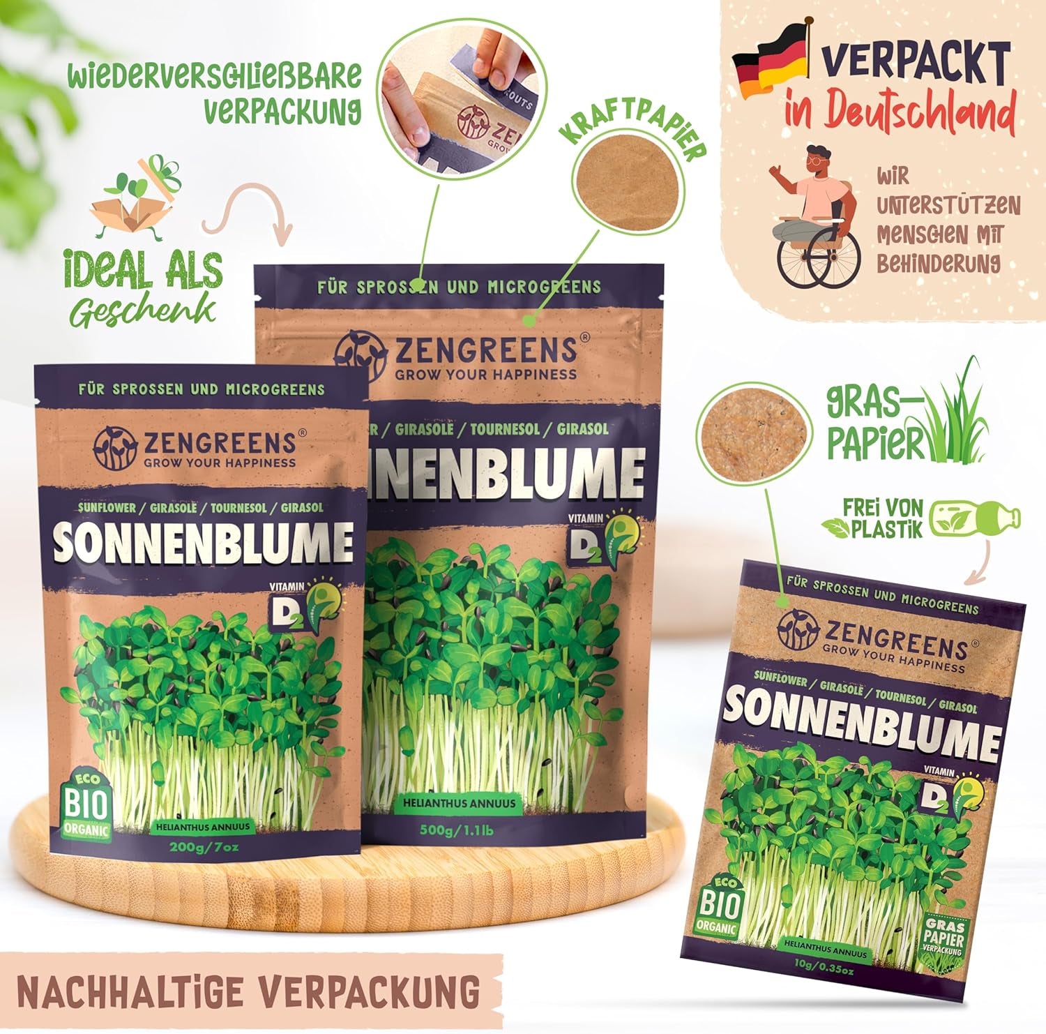 Bio Sonnenblumen Samen - Wähle Zwischen 10G, 200G Und 500G - Sonnenblume Mit Keimrate Von Über 97% - Keimsprossen - Sonnenblumensamen Zum Sprossen Ziehen - Wiederverschließbare Verpackung
