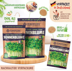 Bio Sonnenblumen Samen - Wähle Zwischen 10G, 200G Und 500G - Sonnenblume Mit Keimrate Von Über 97% - Keimsprossen - Sonnenblumensamen Zum Sprossen Ziehen - Wiederverschließbare Verpackung