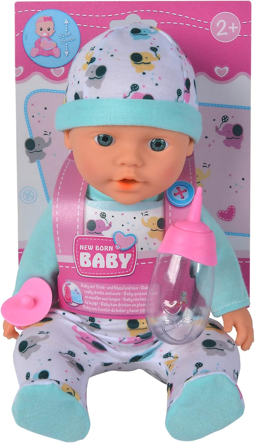 New Born Baby Little Elephant vinil baba etető és ivó funkcióval, üveggel és cumival, 30 cm, 2 éves Naty Shop babák, alapértelmezett cím