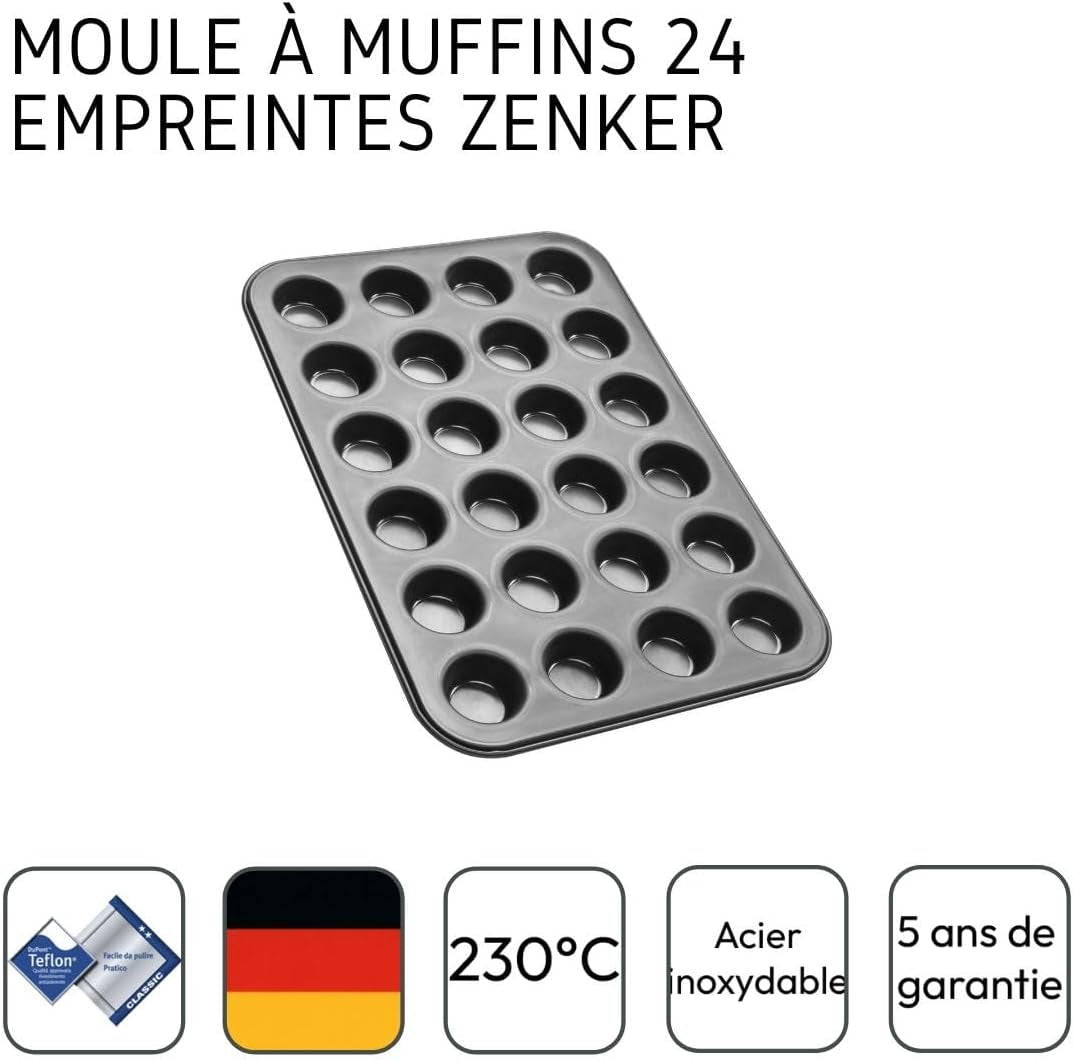 Zenker 6541 Black Metallic 24Er Mini-Muffinform – Antihaftbeschichte Für Perfekte Mini-Muffin, Ø 4,5 cm, ​​Made in Germany Formák és tepsi Naty Shop