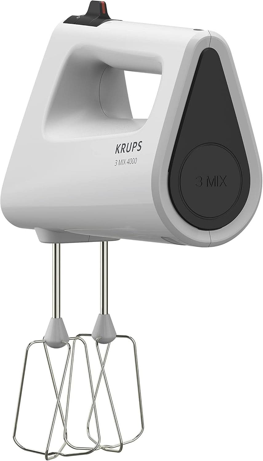 Krups GN4001 3 Mix 4000 Handmixer | 450 Watt | Robustes Design | Variabler Geschwindigkeitsregler | Turbo- Und Auswurf-Funktion | Inkl. 2 Rührbesen Und 2 Knethaken | Weiß/Grau Bucatarie Naty Shop