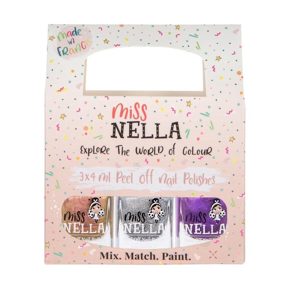 Miss Nella Magic Collection 4 részes csillogó körömlakk szett: rózsaszín, piros, arany és kék, speciális gyerekeknek kivehető körömlakk, nem mérgező, vízbázisú, szagtalan