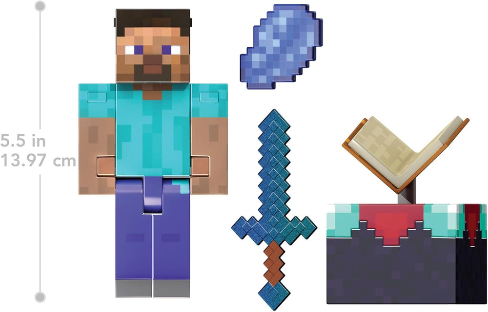 Mattel Minecraft Diamond Level Steve figurină de acțiune cu 3 accesorii, figurină de colecție, figurină la scară reală de aproximativ 14 cm și design pixelat HXM84 Action figures Naty Shop