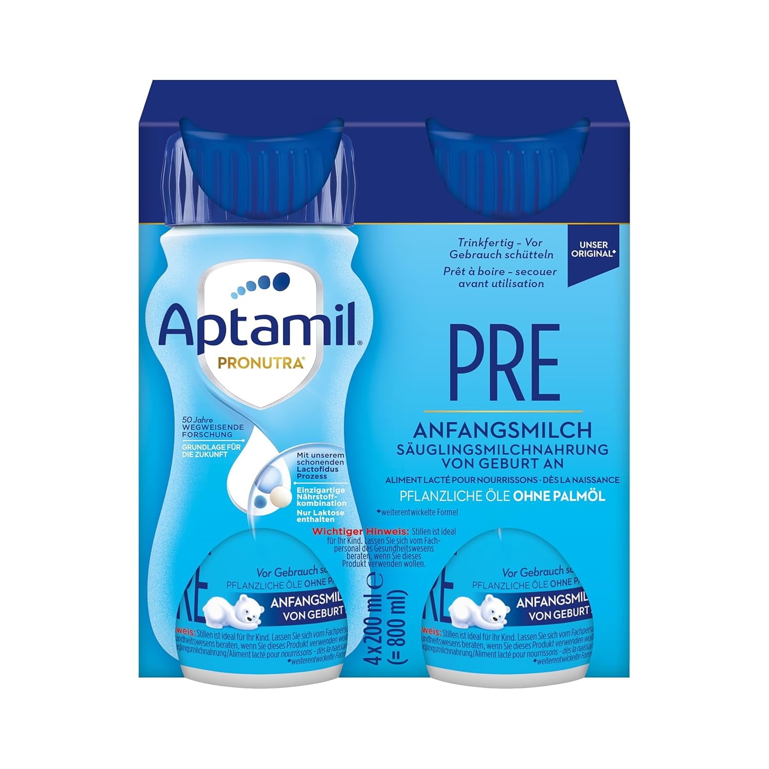 Aptamil Pronutra Pre - Csecsemőtápszer születéstől - Növényi olajokkal, pálmaolaj nélkül - 6 x 4 x 200 ml (4800 ml)
