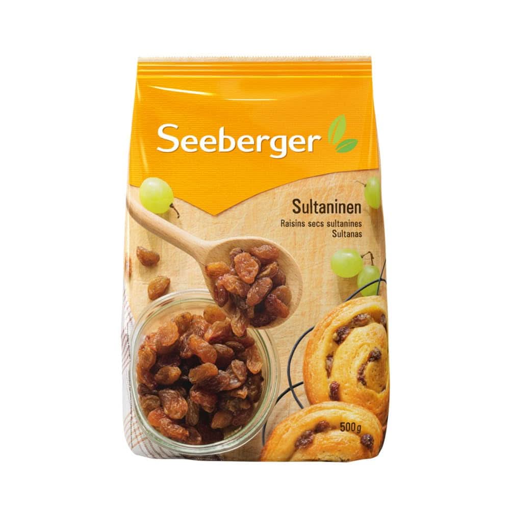 Seeberger Sultanas: Könnyű, édes és gyümölcsös Sultana mazsola Törökországból, 13 x 200 grammos kiszerelés Naty Shop szárított termékek 8 x 500 gramm