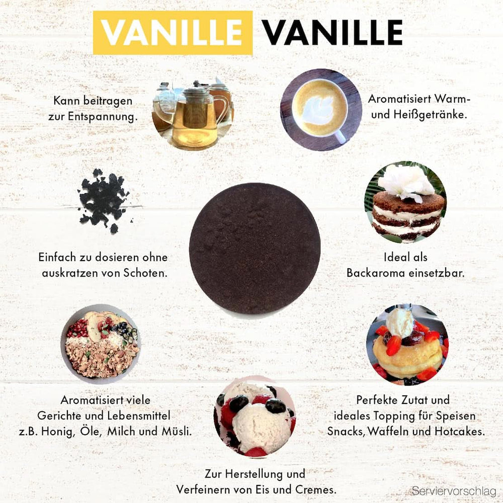 Prémium vaníliapor valódi vaníliababból, természetes, cukormentes, adalékanyagok nélkül, méltányos kereskedelem, vegán (40 g doboz nélkül) a Vanilla Campaign® Flavours Naty Shopból