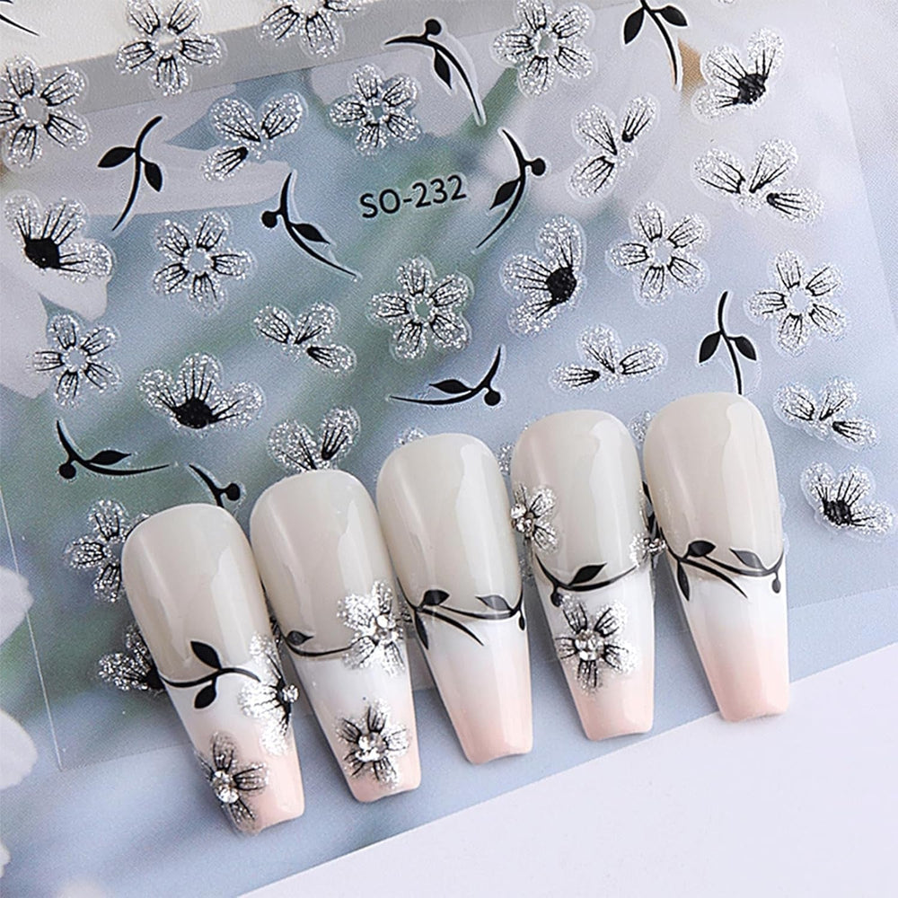 JMEOWIO 6 Blatt 3D Nagelsticker Blumen Nail Art Sticker Selbstklebend Nagelaufkleber 5D Stereoskopisch Frühling Sommer Blumen Dekoration Nageldesign Zubehör