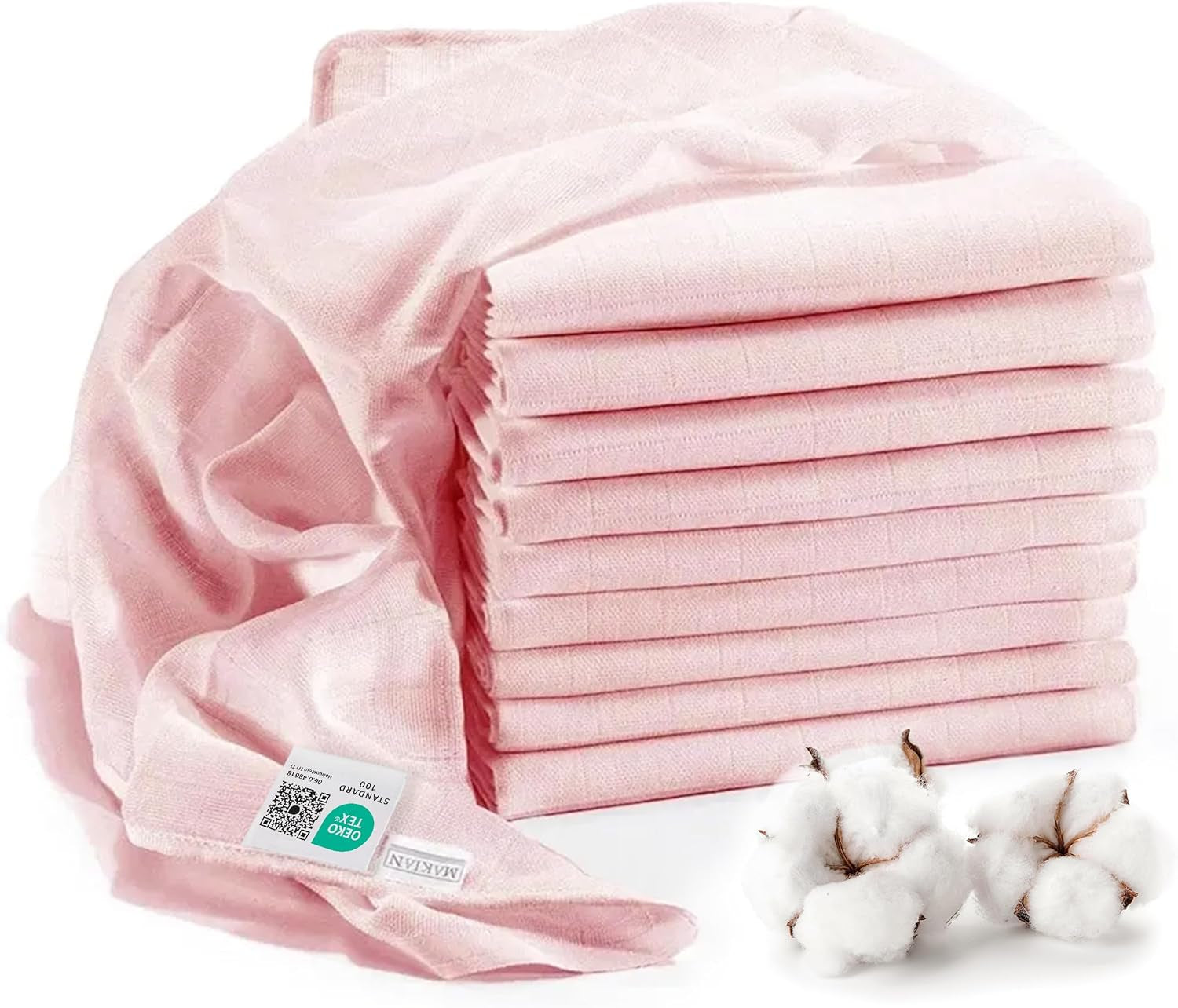 MAKIAN muszlin négyzetek, 10 db-os csomag, 80x80 cm, Oeko-TEX® Standard 100 tanúsítvánnyal rendelkező, 10 prémium böfös kendő - dupla szövött szövetnégyzetek / muszlin négyzetek, forrásálló - fehér