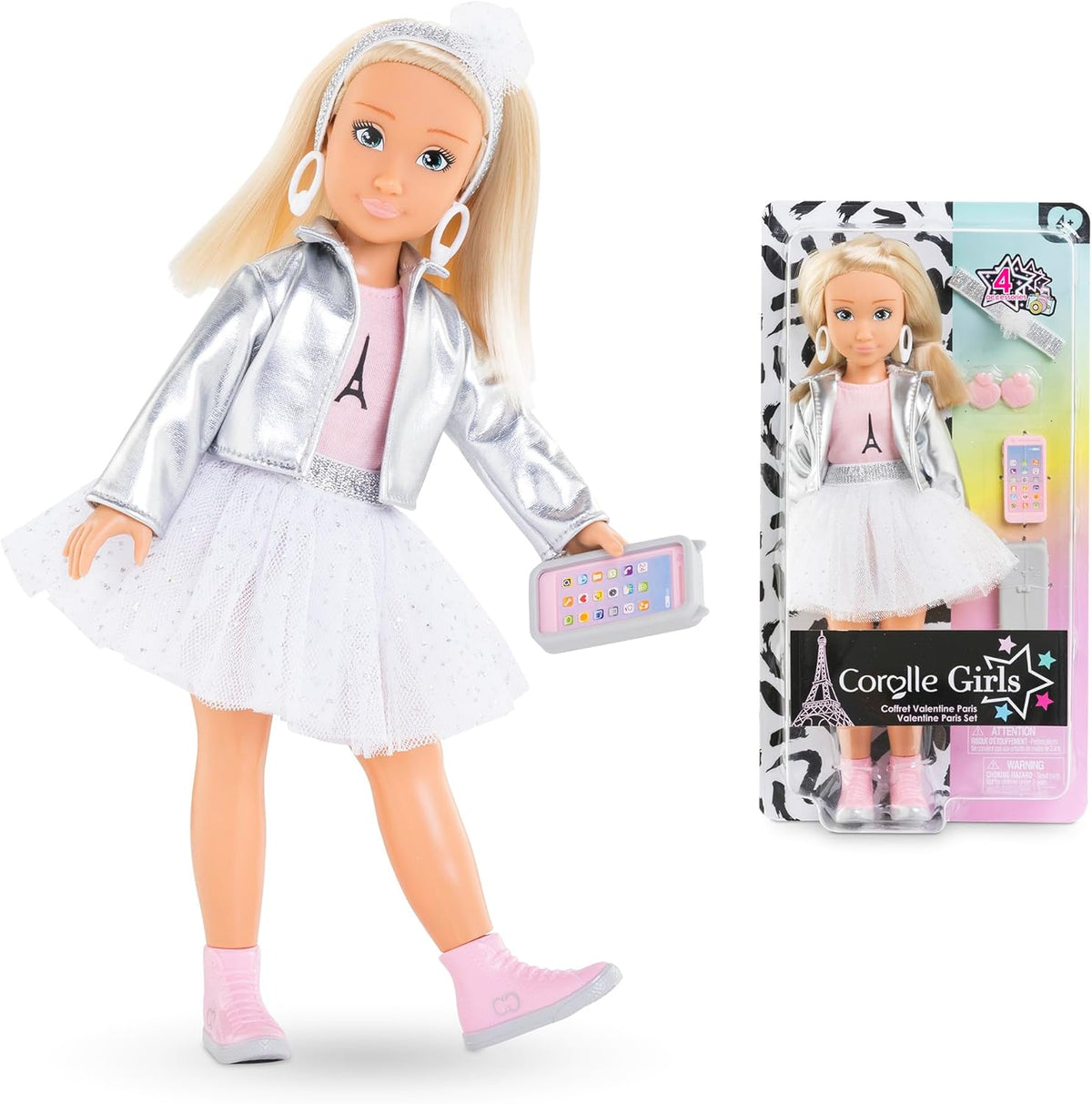 Corolle Girls Valentine Paris Fashion, Ankleidepuppe im Pariser Fashion Week Look und 4 Teile, Vanilleduft, 28cm, ab 4 év