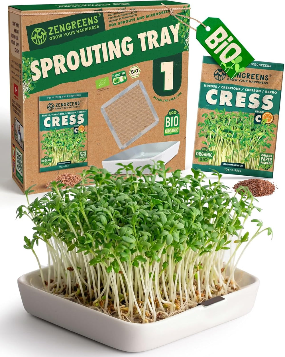 Bio Sprossen Anzuchtschale - Kressesieb 3Er Set - Enthält Keimschale Und Sprossensamen (Kresse, Ur-Brokkoli & Radieschen)