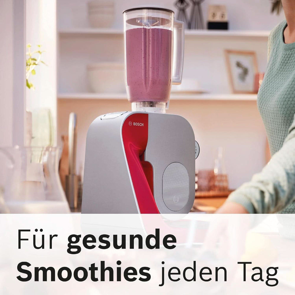 Bosch Küchenmaschine Serie 4 Mum58720, Edelstahl-Schüssel 3,9 l, turmixgép 1,25 l, Planetenrührwerk, Knethaken, Schlag, Rührbesen, Durchlaufschnitzler, 3 Scheiben, 1000 W, Dunkelstahl-Schüssel és Chilber