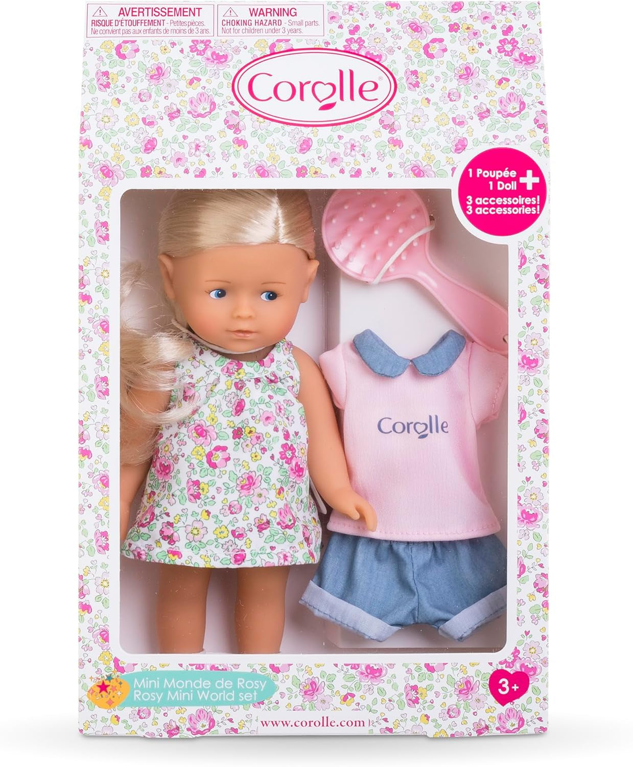Les Trends Corolline Rosy Miniwelt készlet, Vollvinylpuppe mit langem Haar, Bürste, extra outfit Geschenkboxban, 4 Teile, Vanilleduft, 20 cm, kb 3 Jahren