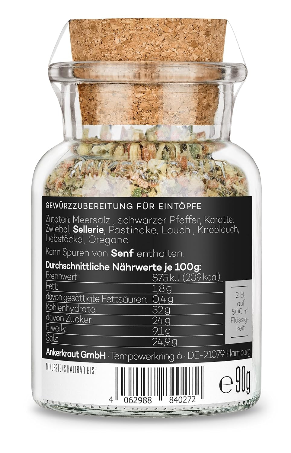 Ankerkraut Eintopf, Linsen, Beans and Gemüse, Gewürz-Mischung, Vielfalt für jeden Gesmack, ohne Gesmackverstärker, lecker schmecker, 90 g parafa üvegben