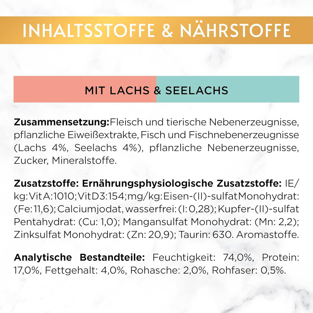 Hrană umedă pentru pisici Gourmet Gold Refined Ragout Duetto, cu somon și cod galben, pachet de 12 (12 x 85 g)