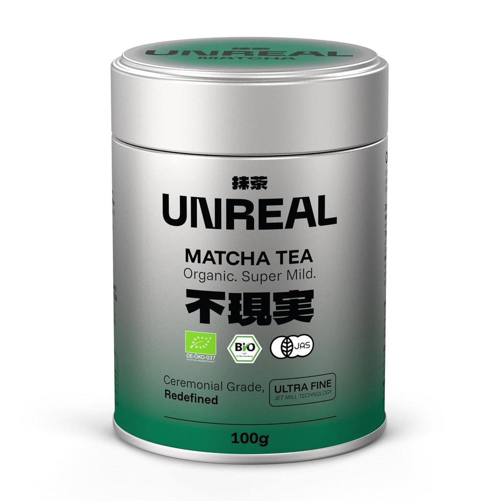 UNREAL® Ceremonial Bio Matcha – Ceai verde ceremonial 100% japonez – Calitate premium din Shizuoka – Pentru ceai, latte și smoothie-uri – Măcinat foarte fin pentru o cremozitate maximă – 25 g