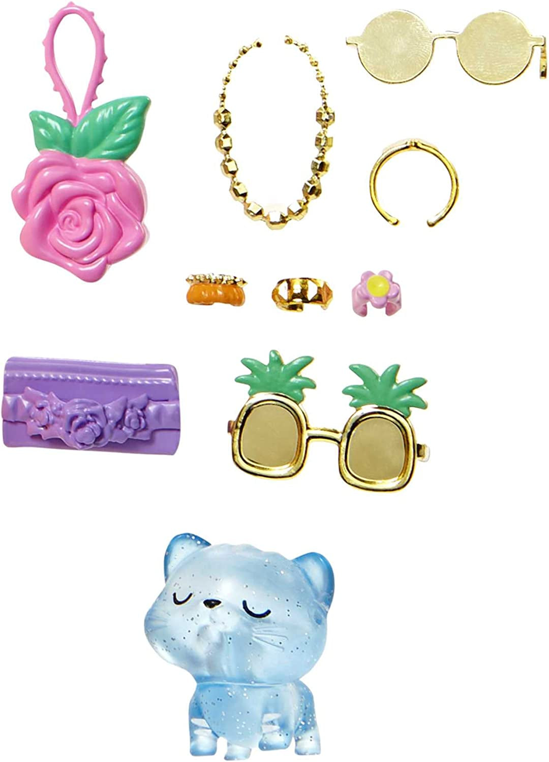 Barbie Extra Fancy, Göndör, hosszú eperszőke haj, Kétrészes öltöny, Kék macska, Rózsaszín táska, Ananászos napszemüveg babával, Ajándékba is használható, Hhn14 Naty Shop babák