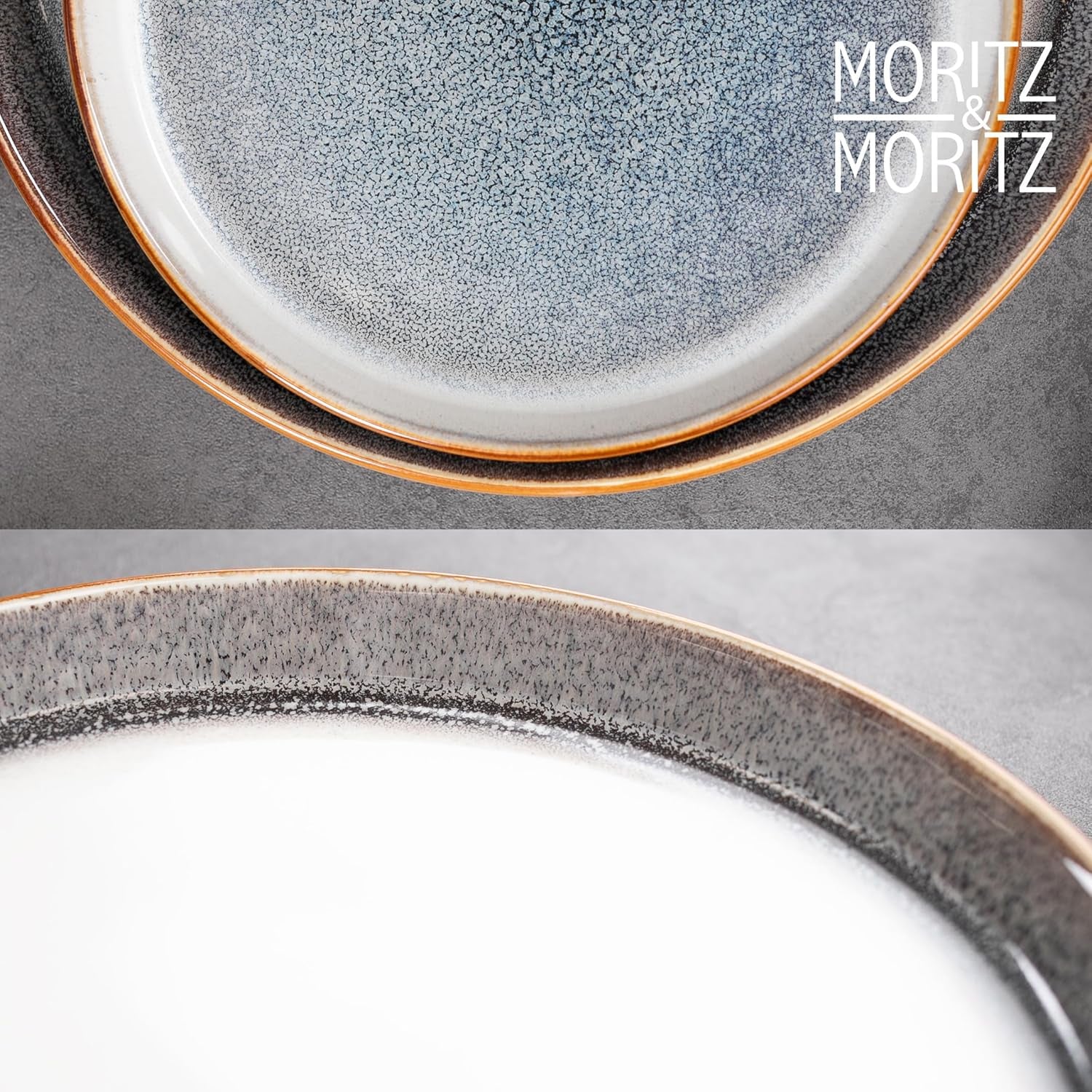 Set de veselă Moritz & Moritz TARENTO, 24 de piese, pentru 6 persoane, gri - Set elegant de farfurii din gresie de înaltă calitate - Setul de veselă include 6 farfurii de cină, 6 farfurii de desert, 6 farfurii de sumă și 6 cești