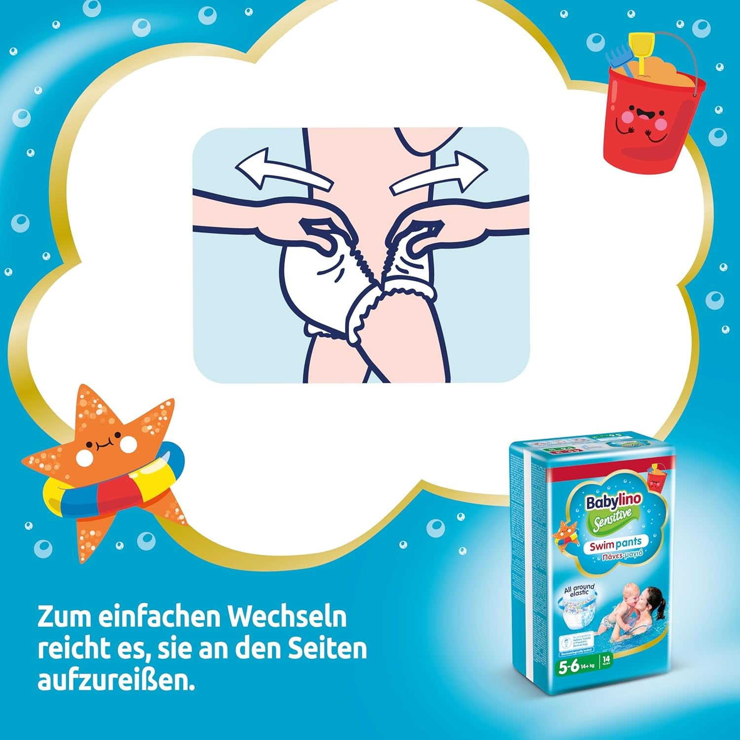 Pelenkák Sensitive Swim Pants, tengerre és medencére, 5-6 méret (14 kg felett), 84 db