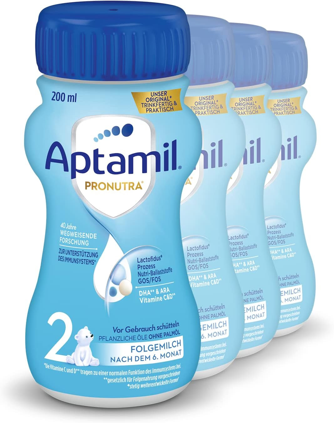 Aptamil Pronutra 2, anyatej 6 hónap után, fogyasztásra kész babatej (4 x 200 ml)