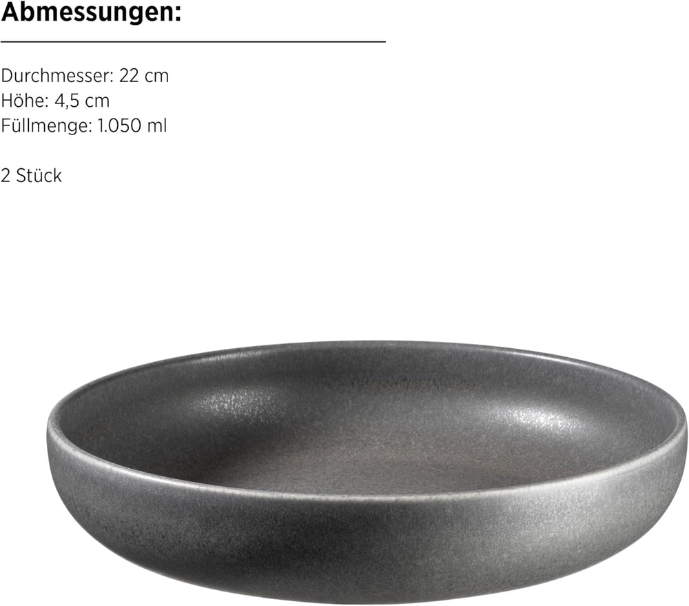 MÄSER Seria Unico, Set de veselă pentru 2 persoane, Atemporal, Elegant, Serviciu de masă din ceramică cu 8 piese, Gresie, Antracit