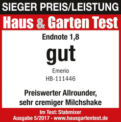 Emerio HB-111446 Állványkeverő, TESTSIEGER Preis/Leistung, Gummierter Rutschfester Griff, Edelstahl, Bpa-Frei, Schwarz, 250W Kitchen Naty Shop