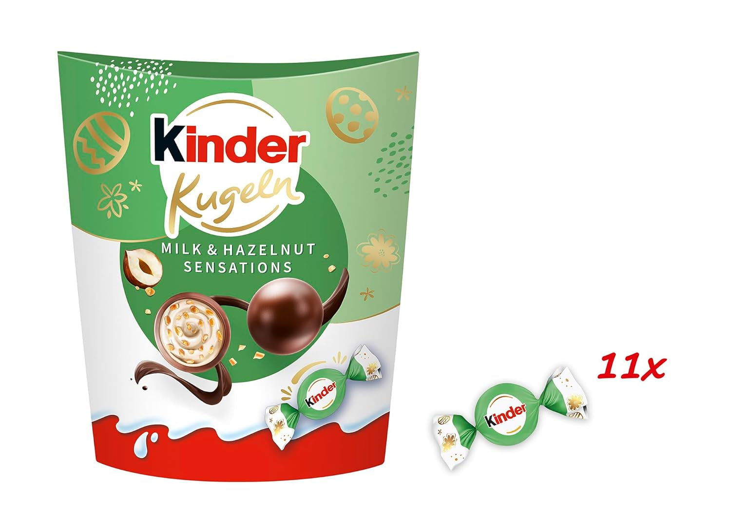 Kinder Milk & Hazelnut Sensations golyók 90g - Tejcsokoládé golyók krémes tejes töltelékkel és mogyoró darabokkal - Húsvéti csokoládé, húsvéti édességek - Húsvéti ajándék és emléktárgy