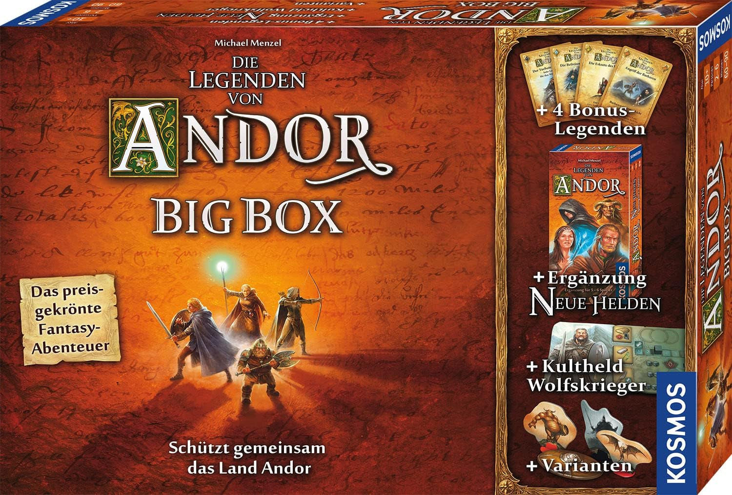 Kosmos 683122 Legends of Andor - Big Box, alapjáték (Kennerspiel des Jahres 2013) és további kiegészítők, Fantasy Classic, Cooperative Fantasy társasjáték, 10 év felettieknek