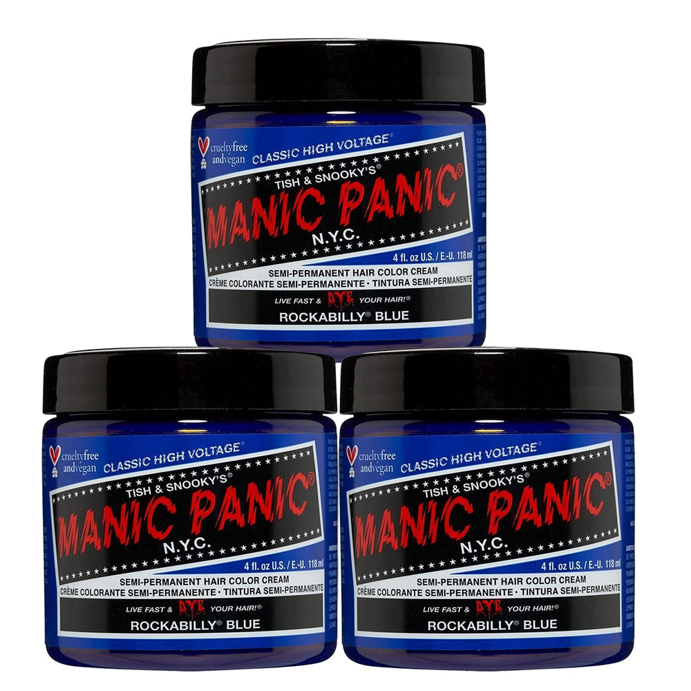 Manic Panic Electric Lizard Classic Cream, vegan, fără cruzime, vopsea de păr verde semipermanentă 118ml Vopsea pentru par Naty Shop Rockabilly albastru 118 Ml (pachet de 3)