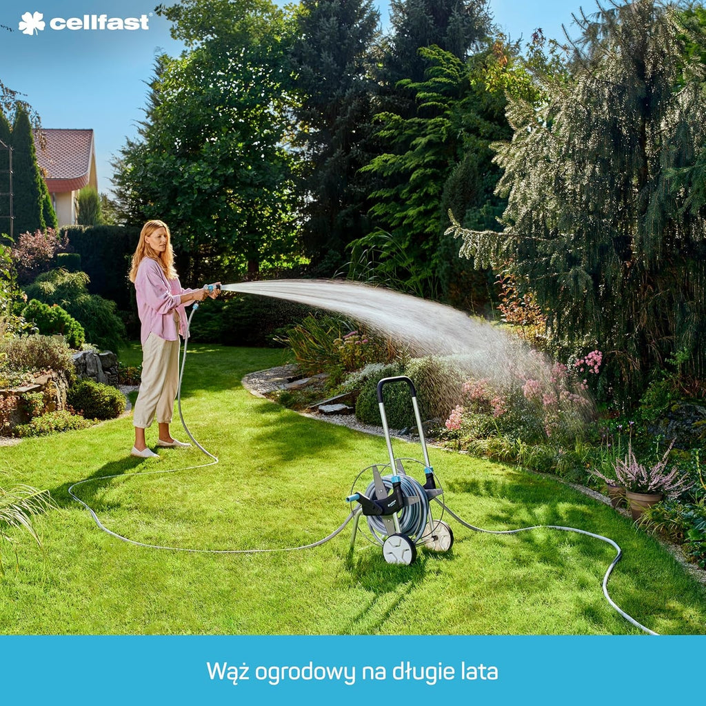 Furtun de grădină Cellfast MULTIFLEX PRO, durabil, cu 6 straturi, împletitură tricotată ATS2, rezistent la UV și alge, fără metale grele, tehnologie de catifea, 35 bar, -20/+65°C, 3/4", 30m