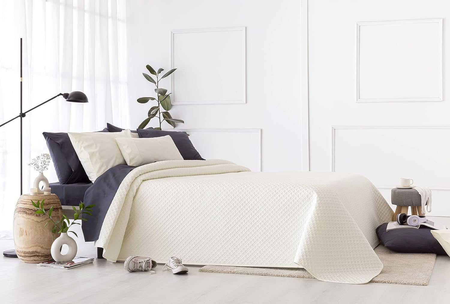 Todocama Fine Boutique ágytakaró piké mintával, tavaszra, nyárra, őszre és télre, 100% szuper puha mikroszálas, multifunkcionális takaró, 140/150/160-250 X 260 cm, világosszürke Ágyak és Takarók Beuche den Todocama-Store Bézs 180 Cm X 260