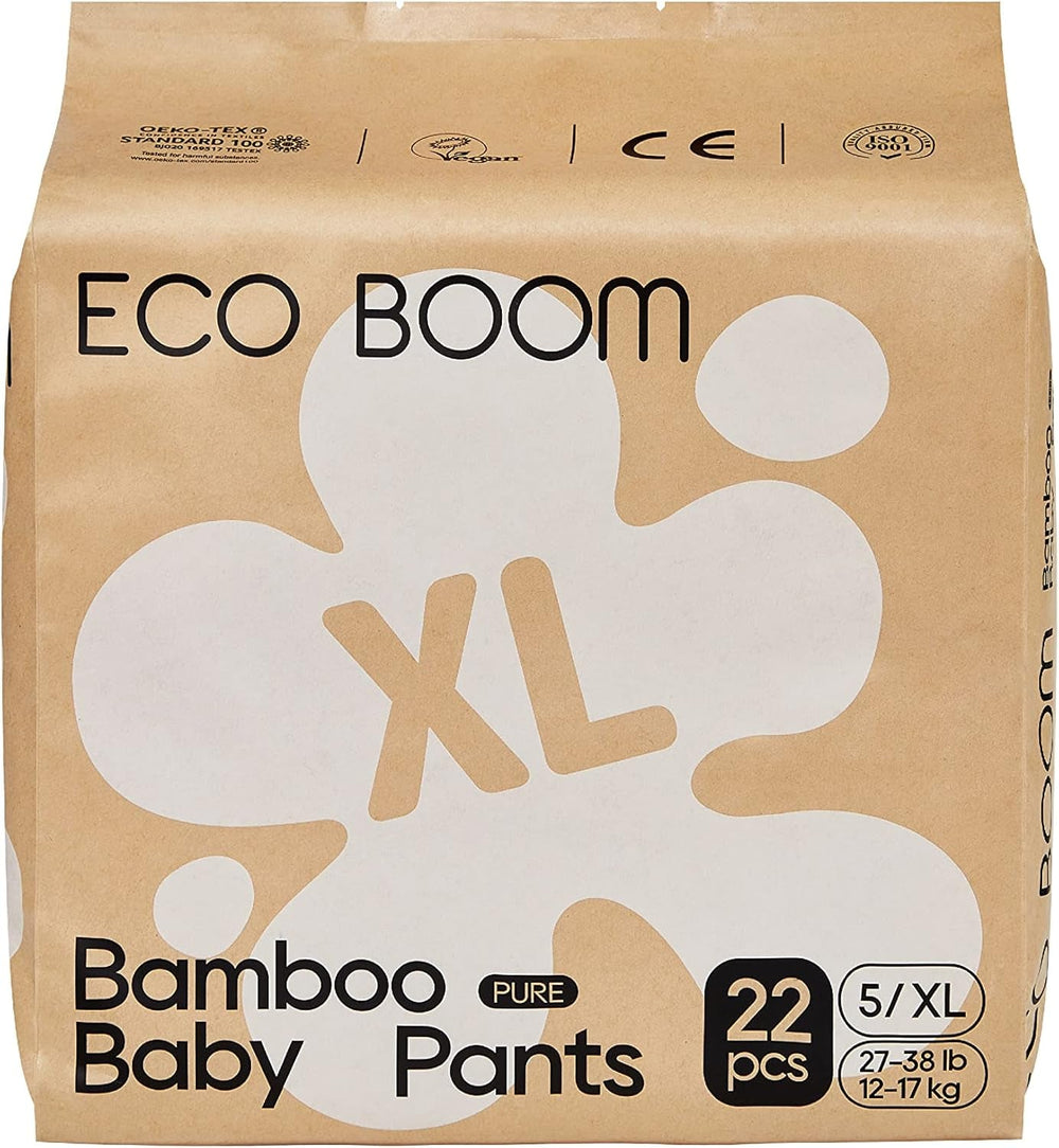 Scutece-chiloți ECO BOOM pentru bebeluși din bambus – Mărimea 6 (20 kg), Scutece de tip „pull-up” pe bază de plante (17 bucăți) – Calitate organică premium, fără parfum, prietenoase cu pielea și super absorbante