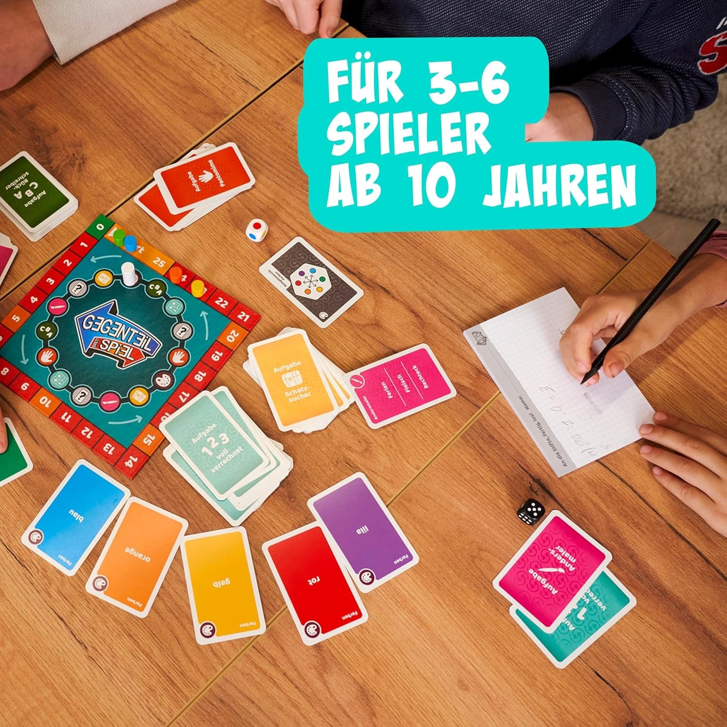 Noris 606062080 - Gegenteil Spiel (Brettspiel from 10 Jahre) - kombinierbar mit dem Kartenspiel - verrücktes Konzentrationspiel für Kinder und Erwachsene für 3-6 Spieler