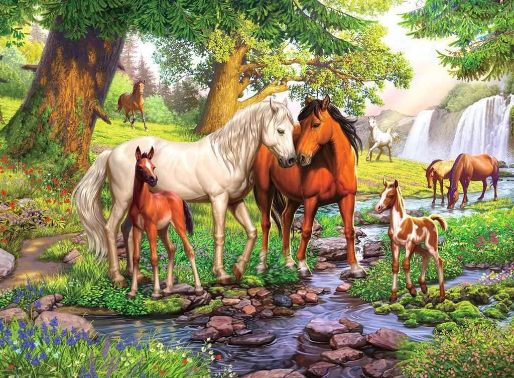 Ravensburger puzzle pentru copii - 12904 Cai sălbatici lângă râu - Puzzle cu cai pentru copii de 9 ani și peste, cu 300 de piese în format XXL Puzzle Naty Shop