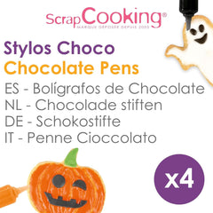 Scrapcooking - 4 halloween csokoládé toll készlet - fekete, narancssárga, lila és fehér, írjon és rajzoljon desszertekre, süteményekre és kekszekre Naty Shop