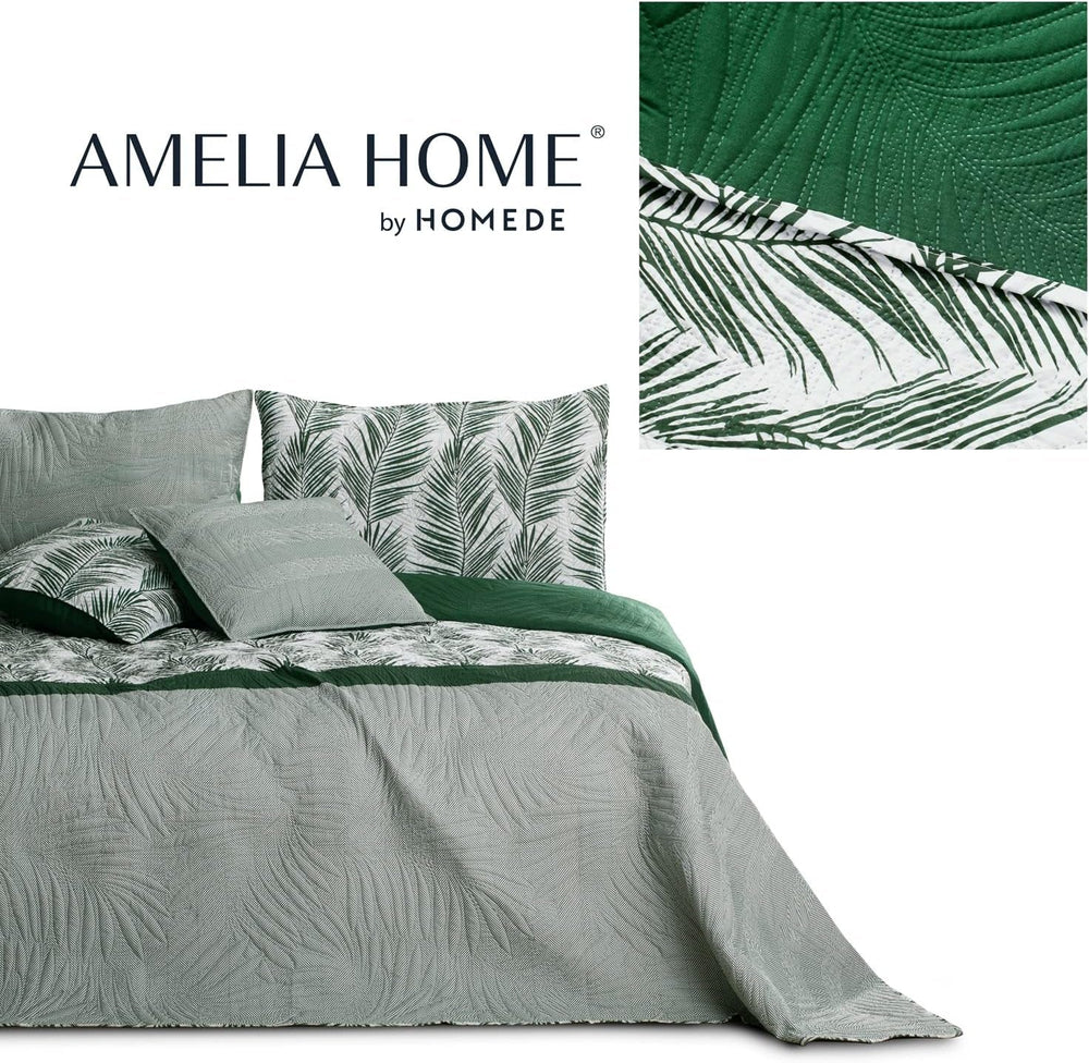 Ameliahome Ágytakaró Ágytakaró 170X210 cm Kétoldalas Easy Care Ágytakaró Növénymintás Zöld Fehér Tropical Bonaire Ágyak és Takarók Besuche den AmeliaHome-Store