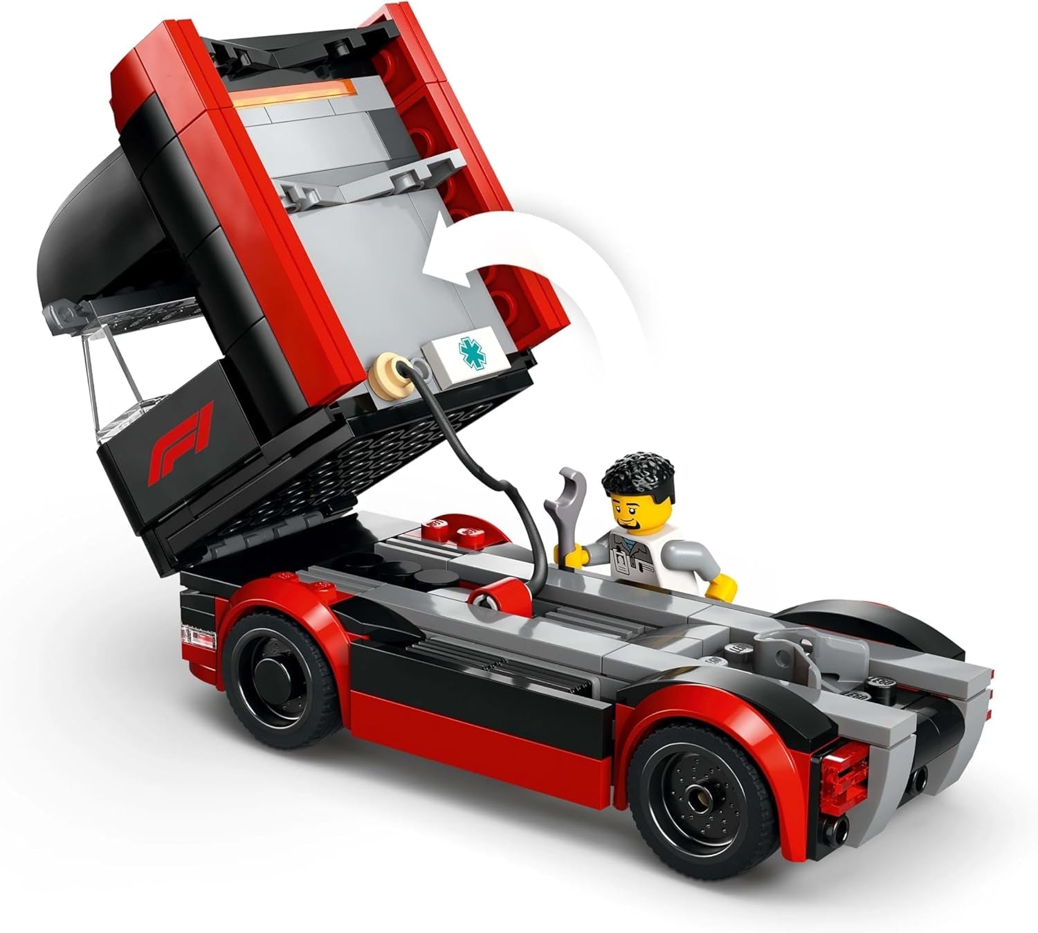 LEGO City F1 szállító RB20 és AMR24 F1 versenyautókkal – Játékautó-szállító Red Bull és Aston Martin Forma 1 csapatok számára – Beleértve 5 minifigura – Ajándék 8 év feletti fiúknak és lányoknak, 60445 építőkészlet Besuche den LEGO-Store