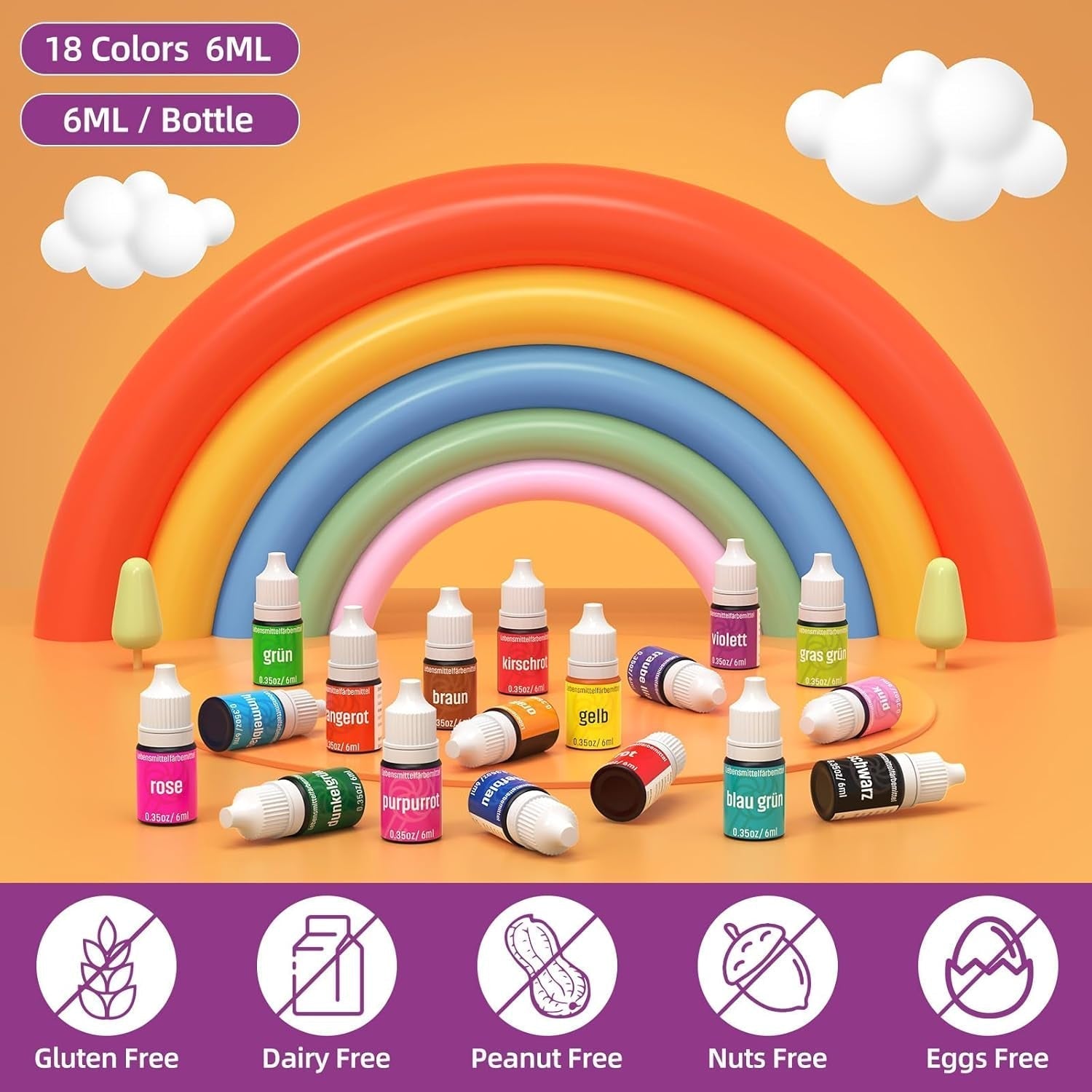 Colorant alimentar 18 culori x 6ml, colorant alimentar lichid, set de coloranți alimentari, culori de copt pentru decorarea torturilor, colorant alimentar pentru torturi, macaroane, glazură, fondant, accesorii de copt DIY