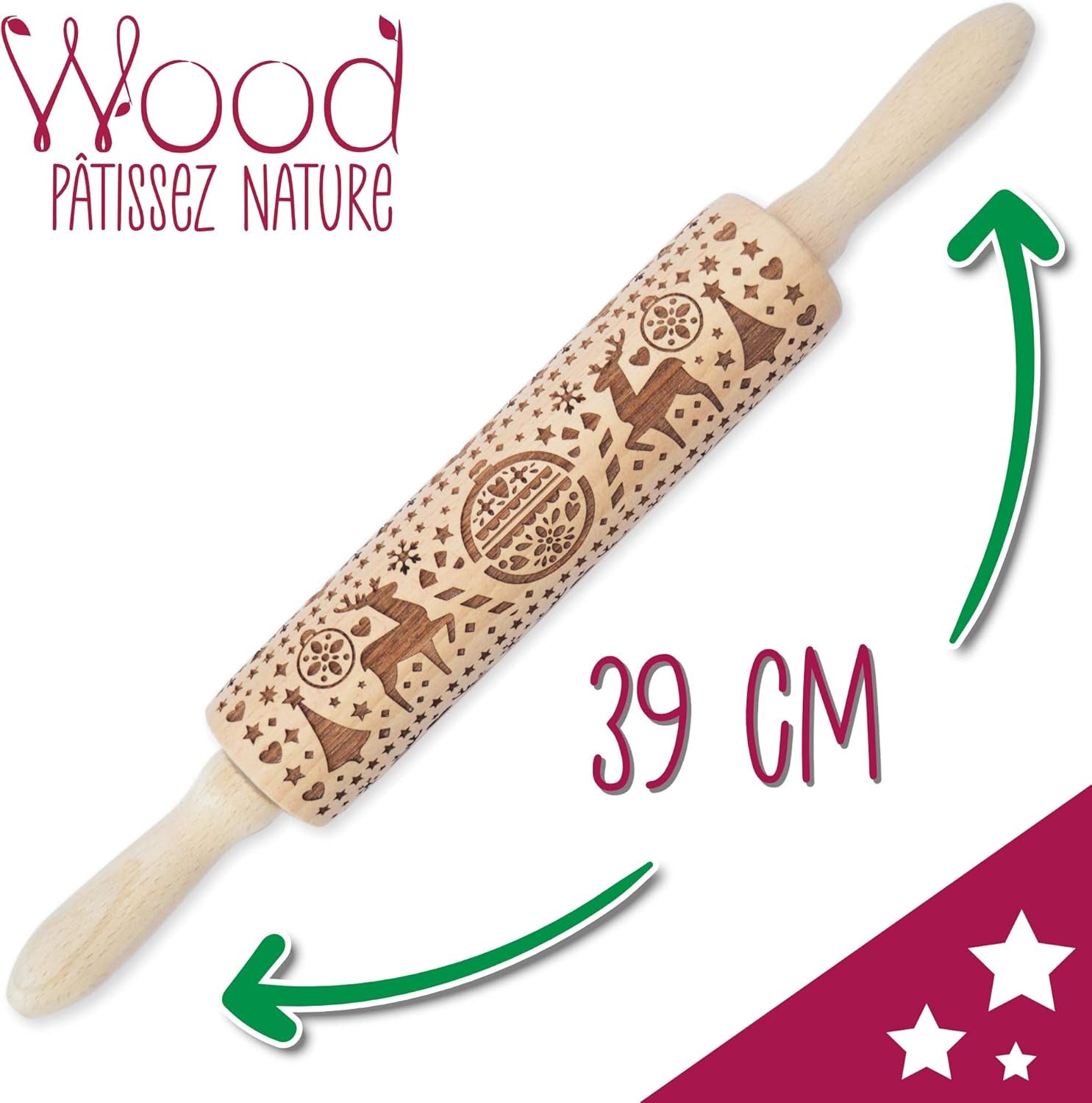 Scrap Cooking Teigrolle aus Holz "Xmas" mit weihnachtlichen Motiven – Prägerolle mit gepfragten Verzierungen für Kekse – dekoratív Zubehör – 5242