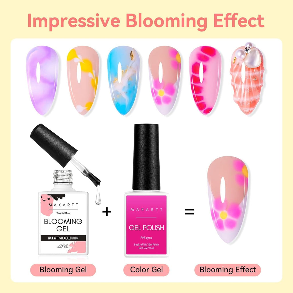 Oja gel Makartt Blooming - 15 ml Gel Blooming pentru întinderea ojei cu culoarea marmoră, vopsea gel, modele de unghii pentru manichiură DIY, flori, animale, acuarelă, kit magic pentru manichiură