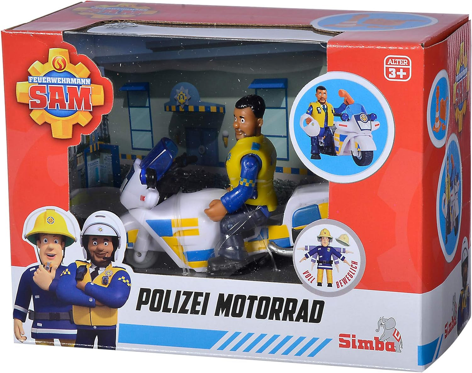 Simba 109251092 - Rendőr motorkerékpár Fireman Sam, Malcolm figurával, Kiegészítőkkel, 12. évad, 3 éves kortól Akciófigurák Naty Shop