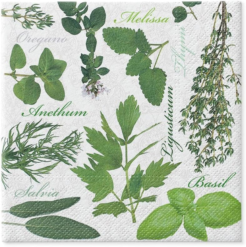 PAW - Șervețele 3 straturi (33 X 33 Cm) I 20 bucăți I Perfect pentru zile de naștere, petreceri, nunți, comuniuni și sărbători I Decorațiuni de masă Șervețele de hârtie colorate - ierburi I aromă de ierburi