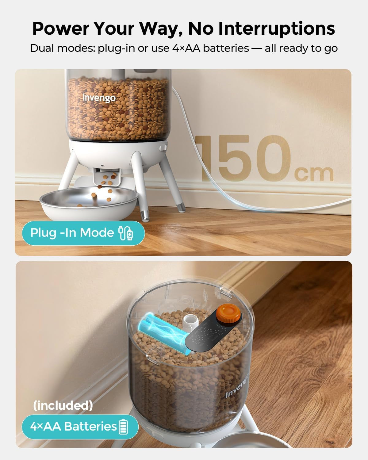 Automatikus macskaetető, Futterautomat Katze mit Zeitsteuerung, 3L Trichter, Doppelstromversorgung, Automatic Trockenfutter für Katzen & Hunde, Katzen Futterautomat, Schwarz (Weiß)