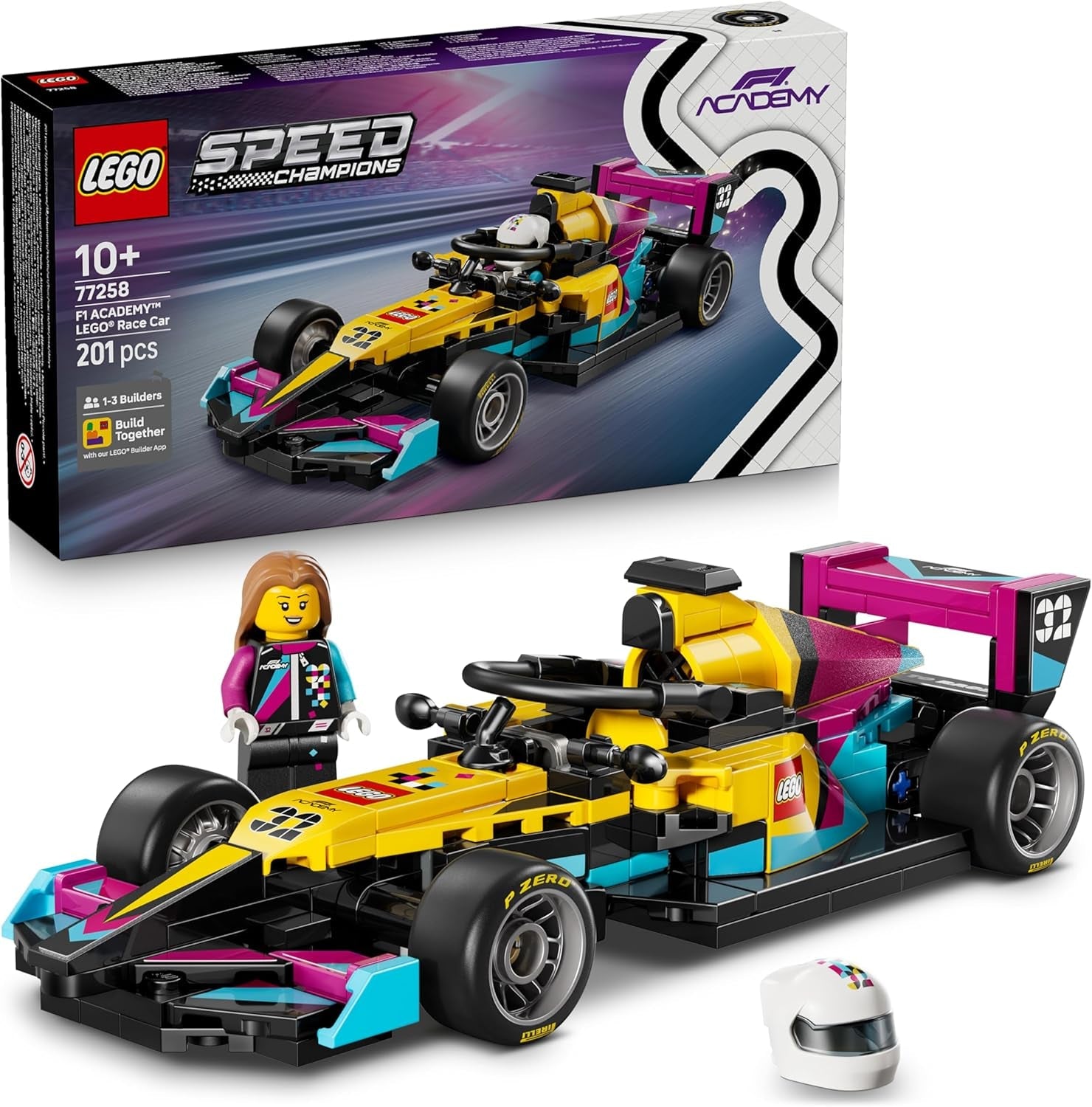 LEGO Speed Champions F1 ACADEMY Rennwagen - Spielzeug Modellauto - Mit Formel 1 Rennfahrerin Minifigur - Geschenk für Mädchen, Jungen & Erwachsene Fans ab 10 Jahren - 77258