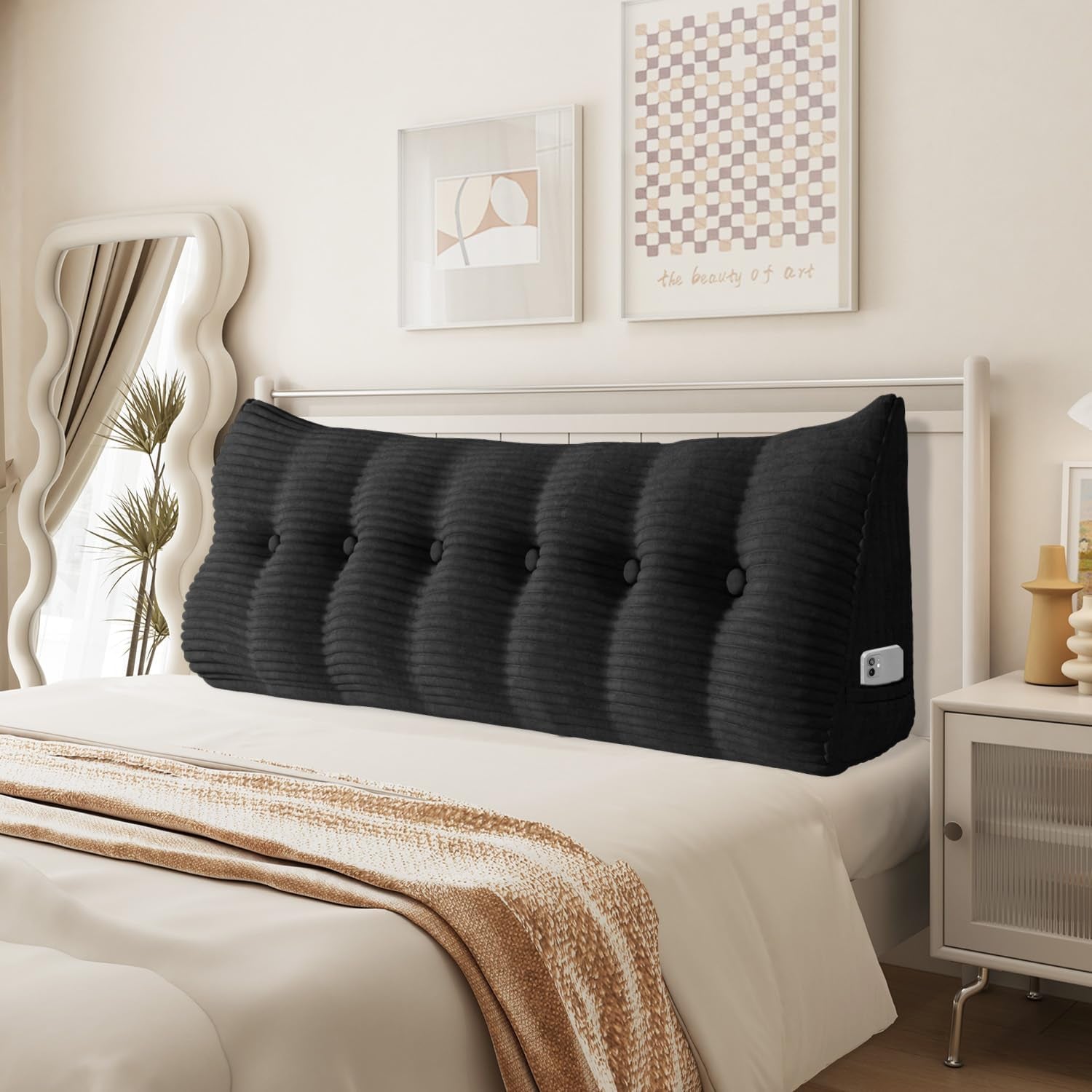 Pernă Johnear cu pană, pernă de citit pentru pat și canapea, pernă pentru spătar, pernă pentru tăblie, pernă lombară triunghiulară mare (gri, 45 cm)