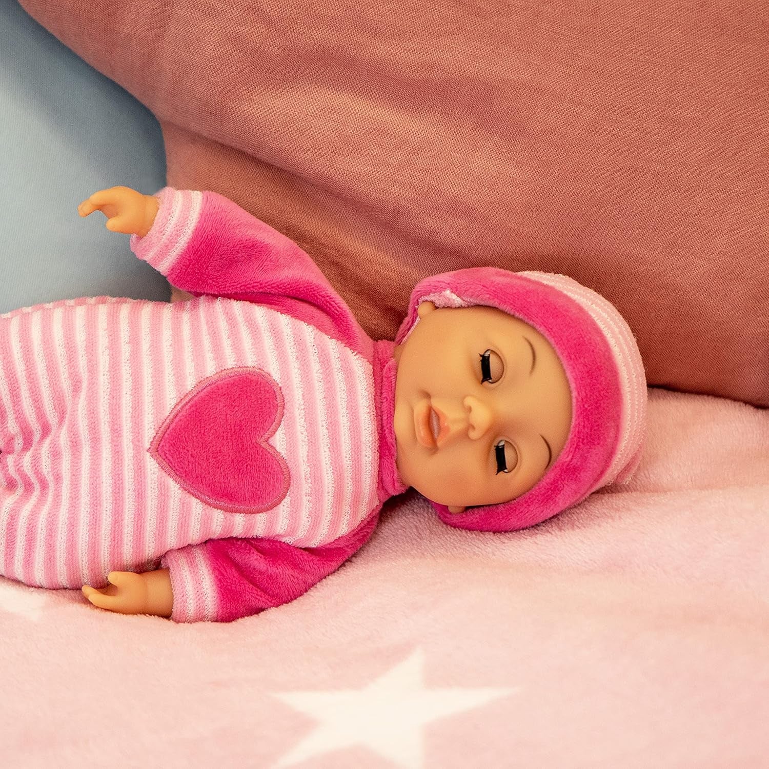 Bayer Design 92802AS My First Baby 28 cm, Babypuppe, Weichkörperpuppe mit Schlafaugen, sehr handlich, niedliches Outfit, rosa