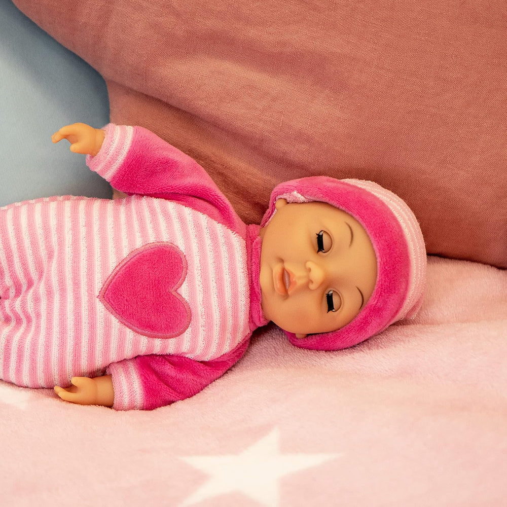 Bayer Design 92802AS My First Baby 28 cm, Babypuppe, Weichkörperpuppe mit Schlafaugen, sehr handlich, niedliches Outfit, rosa