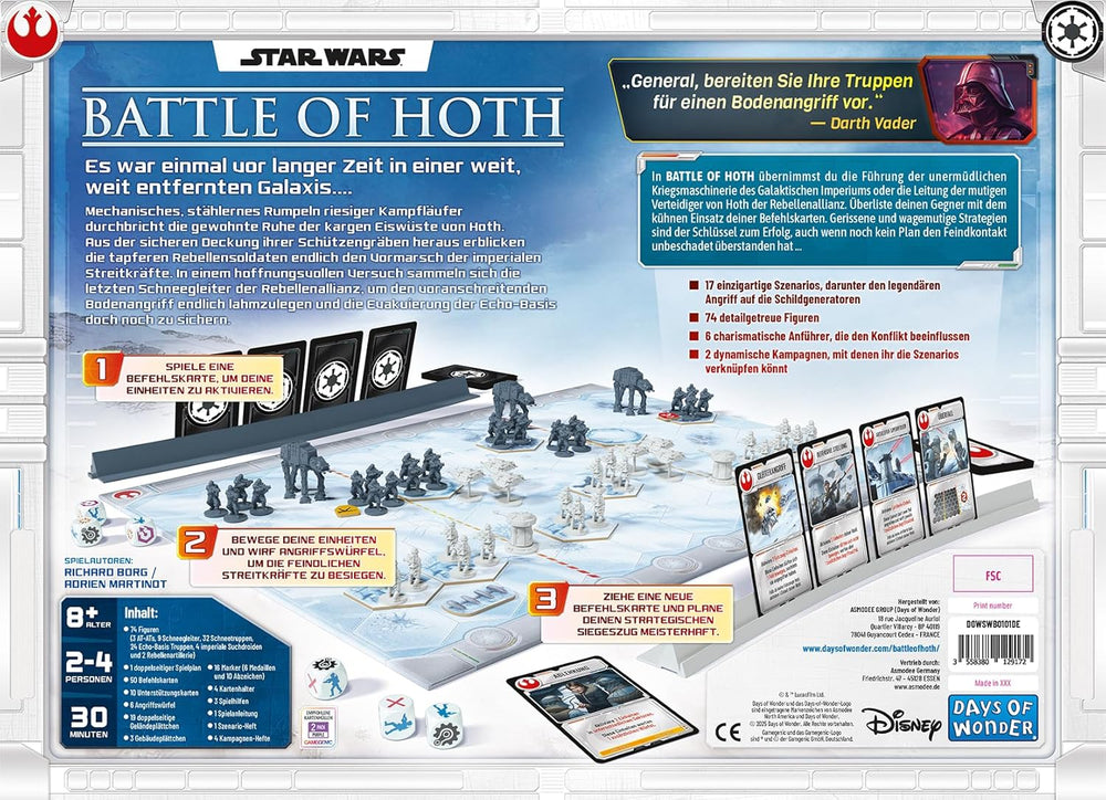 Days of Wonder, Star Wars Battle of Hoth – Joc de societate strategic pentru 2-4 jucători cu vârsta de 8 ani și peste – cu 74 de miniaturi și 17 scenarii – Empire vs. Rebels – Joc pentru familie și experți