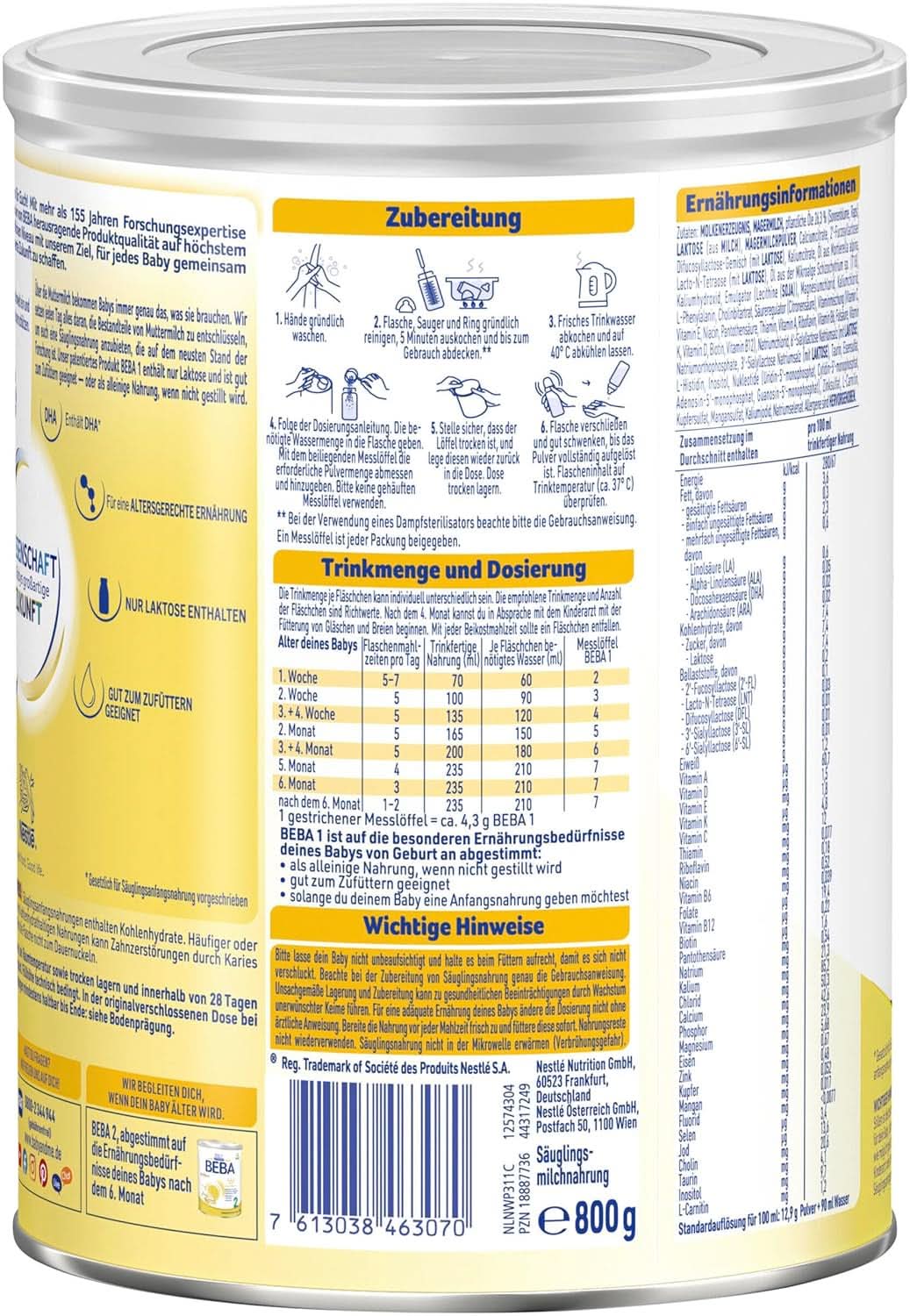 BABY 1 kezdeti tej születéstől, csak laktóz, pálmaolaj nélkül, 3. csomag (3 x 800 g) Anya és Gyermek Naty Shop