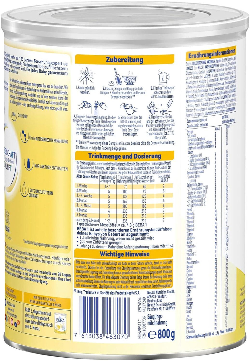 BABY 1 kezdeti tej születéstől, csak laktóz, pálmaolaj nélkül, 3. csomag (3 x 800 g) Anya és Gyermek Naty Shop